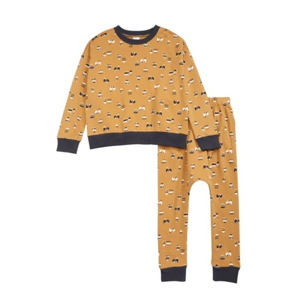 Open Edit Kids Crewneck Sweatshirt & Joggers Set Tan Cinnamon Scandi House 2 NWT